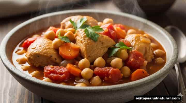 Receta de pollo para diabéticos Guiso de Pollo con Garbanzos y Verduras