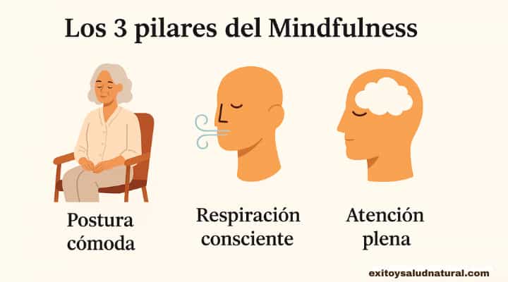Infografía con los 3 pilares del mindfulness