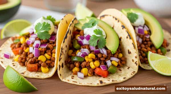 Cena rápida tacos de lenteja con vegetales