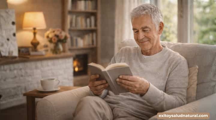 Bienestar emocional despues de los 60. Hombre leyendo 